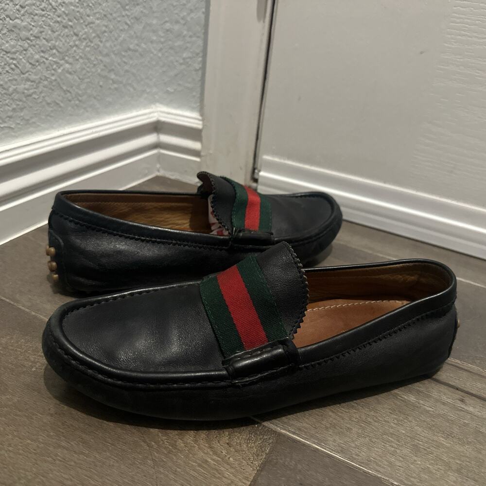 Authentic GUCCI Web Design Black Loafers 123506 GG sz 6.5 (fits USA 7.5)